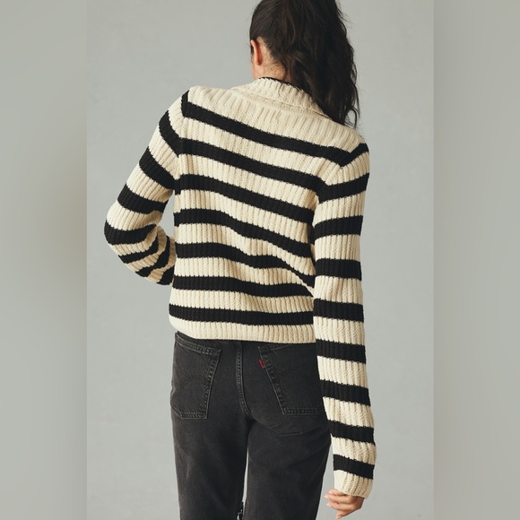 Anthropologie Black and Cream Striped Cardigan NWOT - Picture 2 of 9